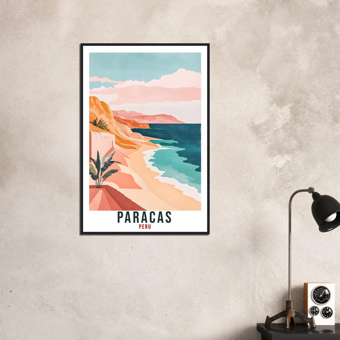 Paracas Peru Coastal Cliffs Beach Sunset Vintage Travel Art Poster - Image 3