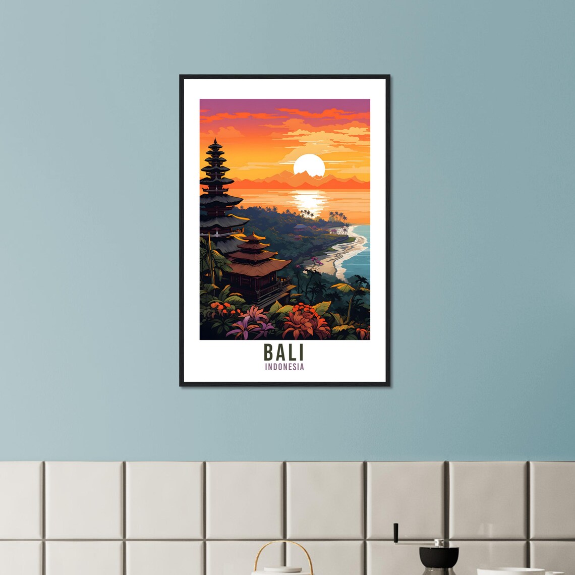 Bali Indonesia Temple Sunset Ocean Coast Vintage Travel Poster Art - Image 3