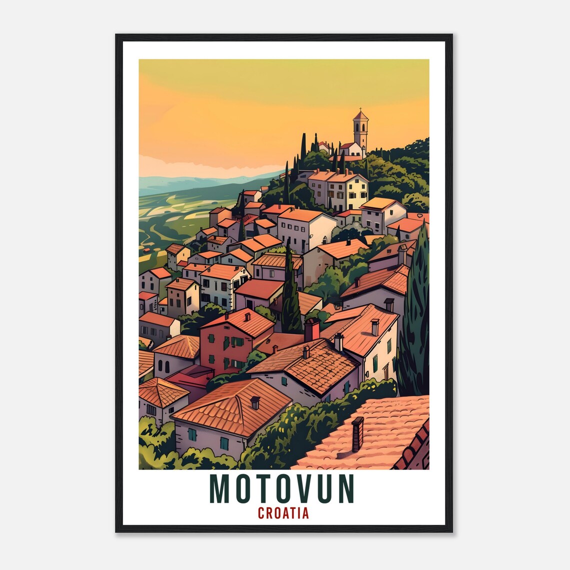 Motovun Croatia Hilltop Village Warm Sunset Retro Travel Poster - Image 4