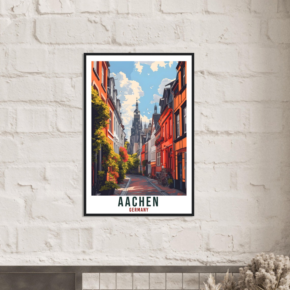 Aachen Germany Vintage Travel Poster Old Town Street Cathedral - Image 2