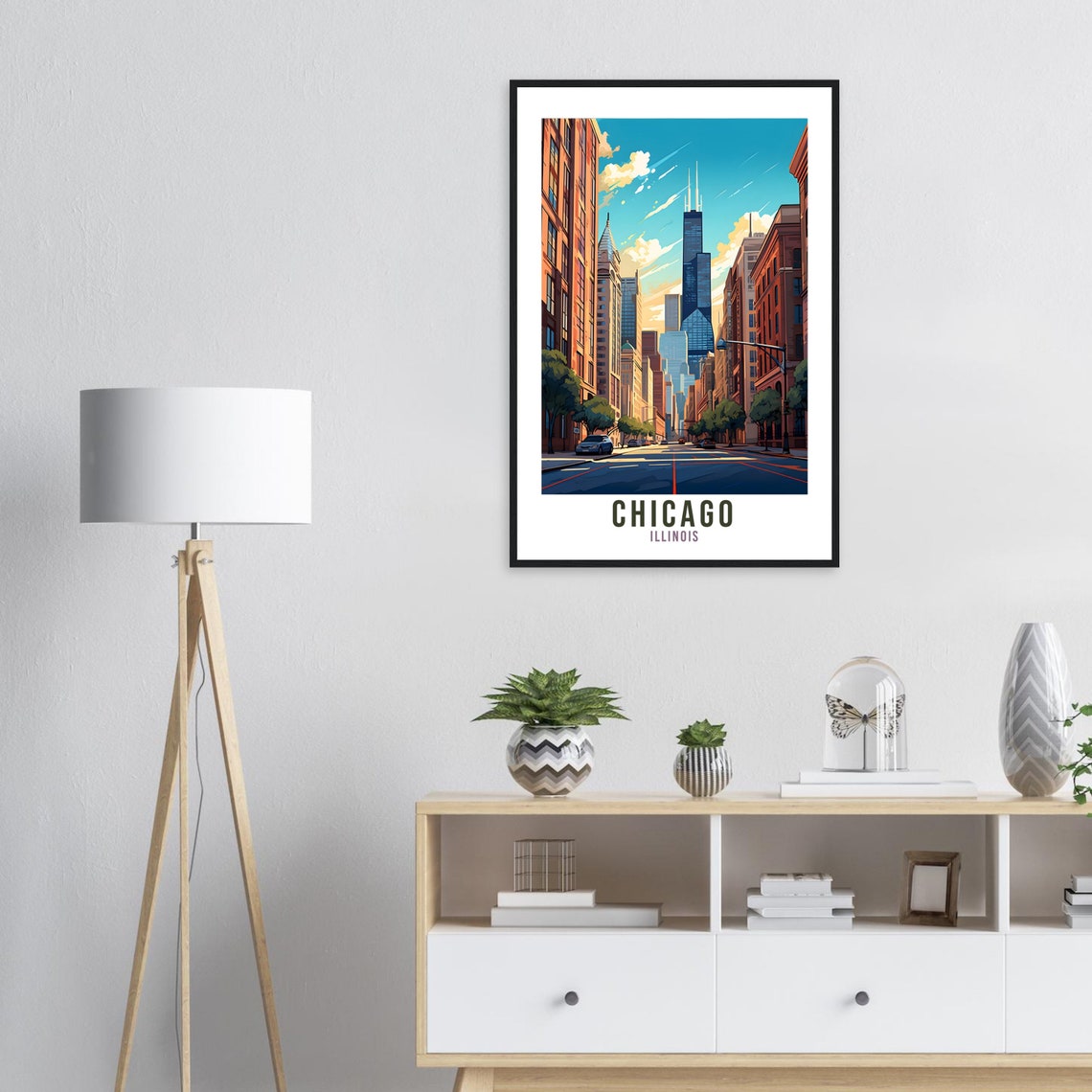 Chicago Travel Print Wall Art Chicago Illinois Wall Art Chicago Travel Poster Usa Home Decor Chicago Art Lovers Gift Chicago City Travel Art - Image 4