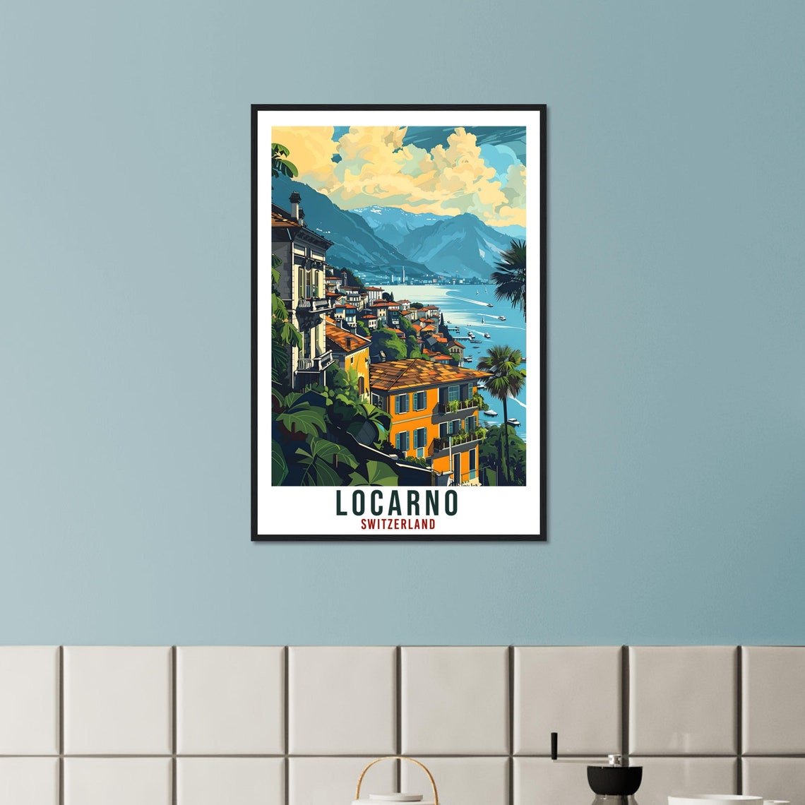 Locarno Switzerland Lake Town Palms Mountain Shore Travel Poster - Image 2