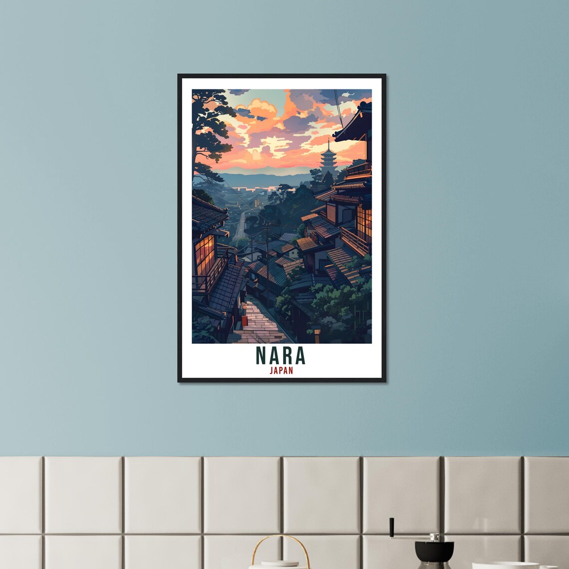 Nara Japan Sunset Pagoda Hillside Temples Golden Travel Poster - Image 2