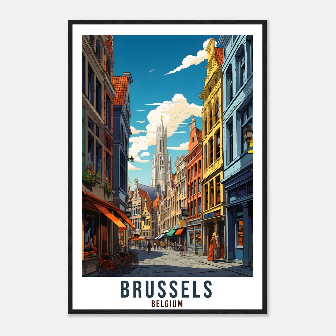 Brussels Belgium Old Town Travel Poster Colorful Street Scene - Image 4