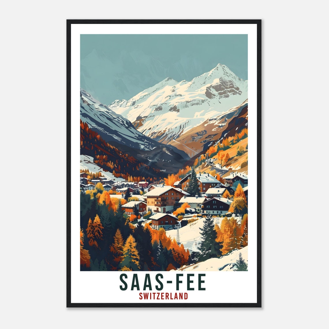 Saas-Fee Switzerland Alpine Village Snowy Peaks Travel Poster - Image 4