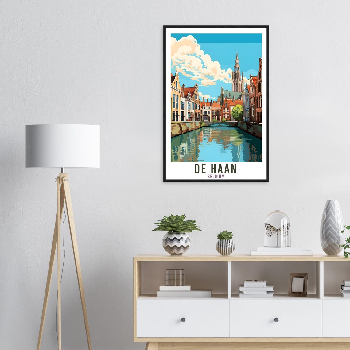 De Haan Belgium Canal Gabled Houses Church Vintage Travel Poster - Image 3