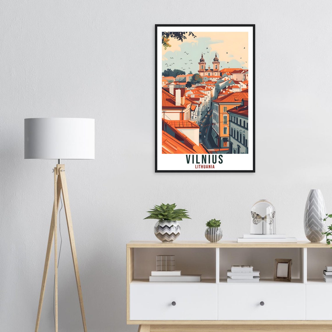 Vilnius Lithuania Old Town Rooftops Twin Towers Vintage Travel Poster - Image 4