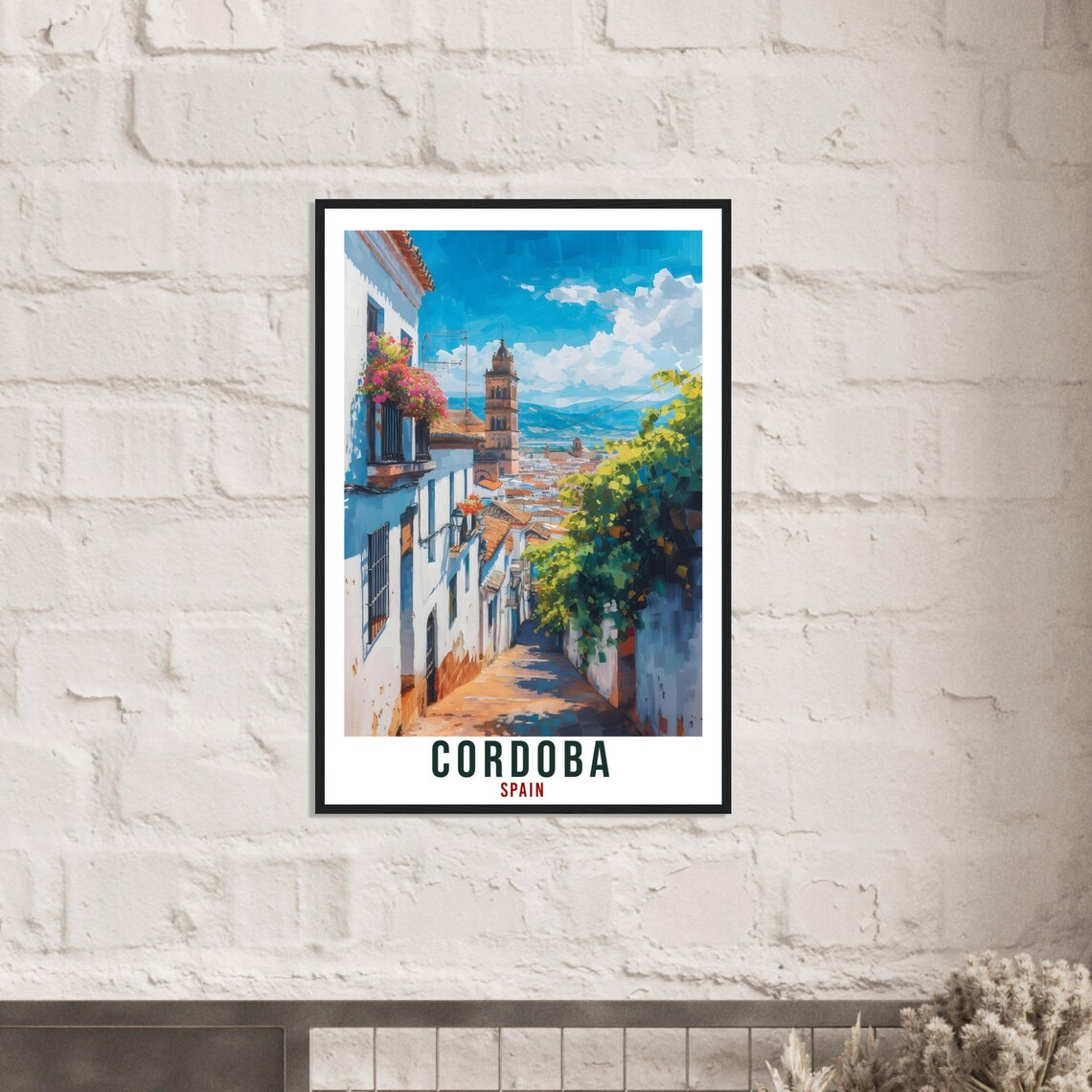 Cordoba Spain White Alley Flowered Retro Bell Tower Travel Poster - Image 3
