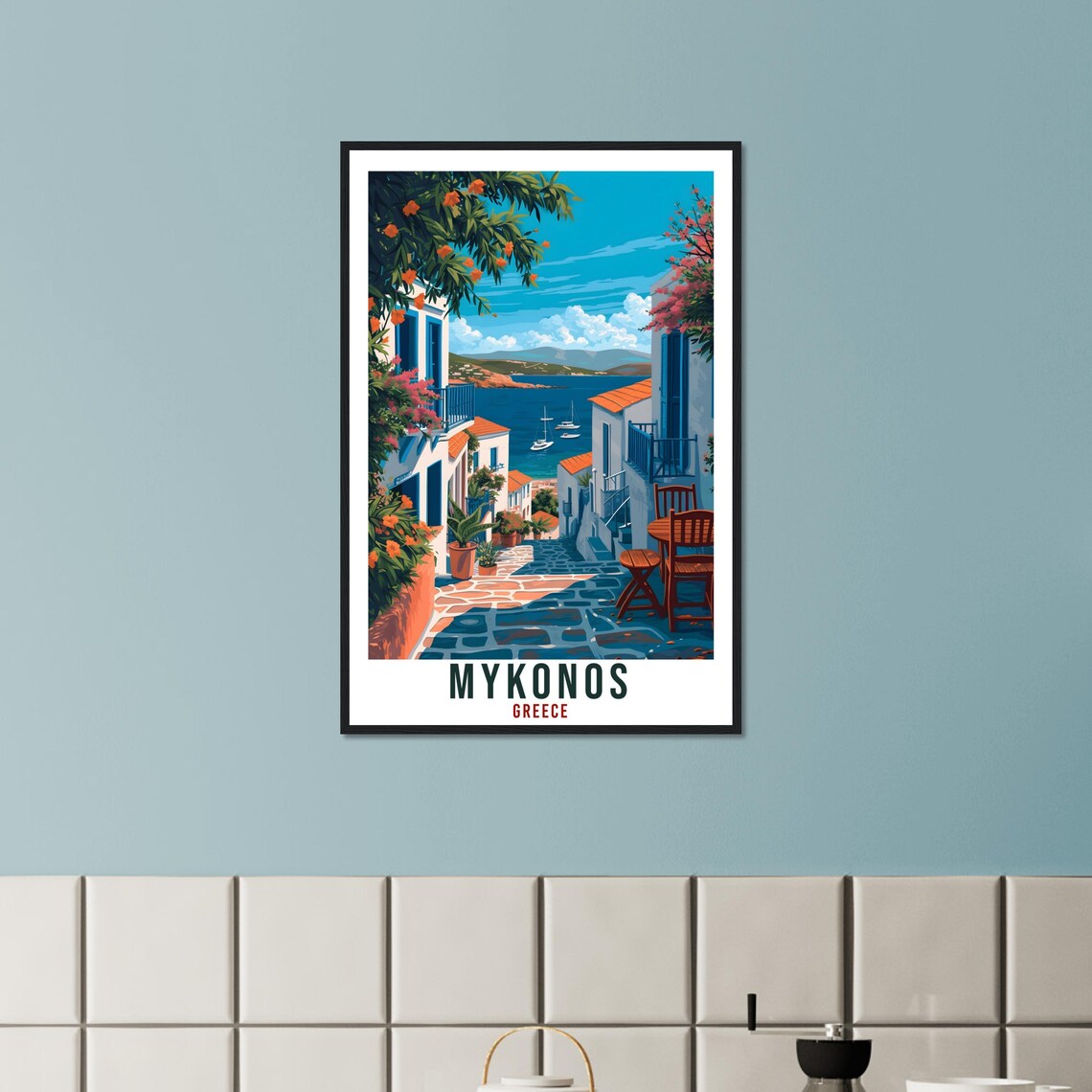 Mykonos Greece Cobblestone Alley Coastal Aegean Village Travel Poster - Image 2