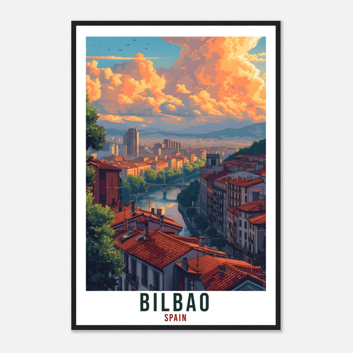 Bilbao Spain River Rooftops Golden Sunset Cityscape View Poster - Image 4