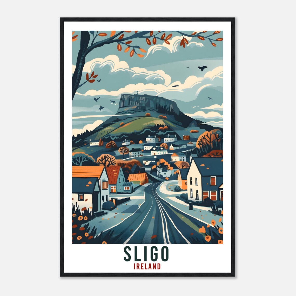 Sligo Ireland Winding Village Road Flat Mountain Autumn Travel Poster - Image 4