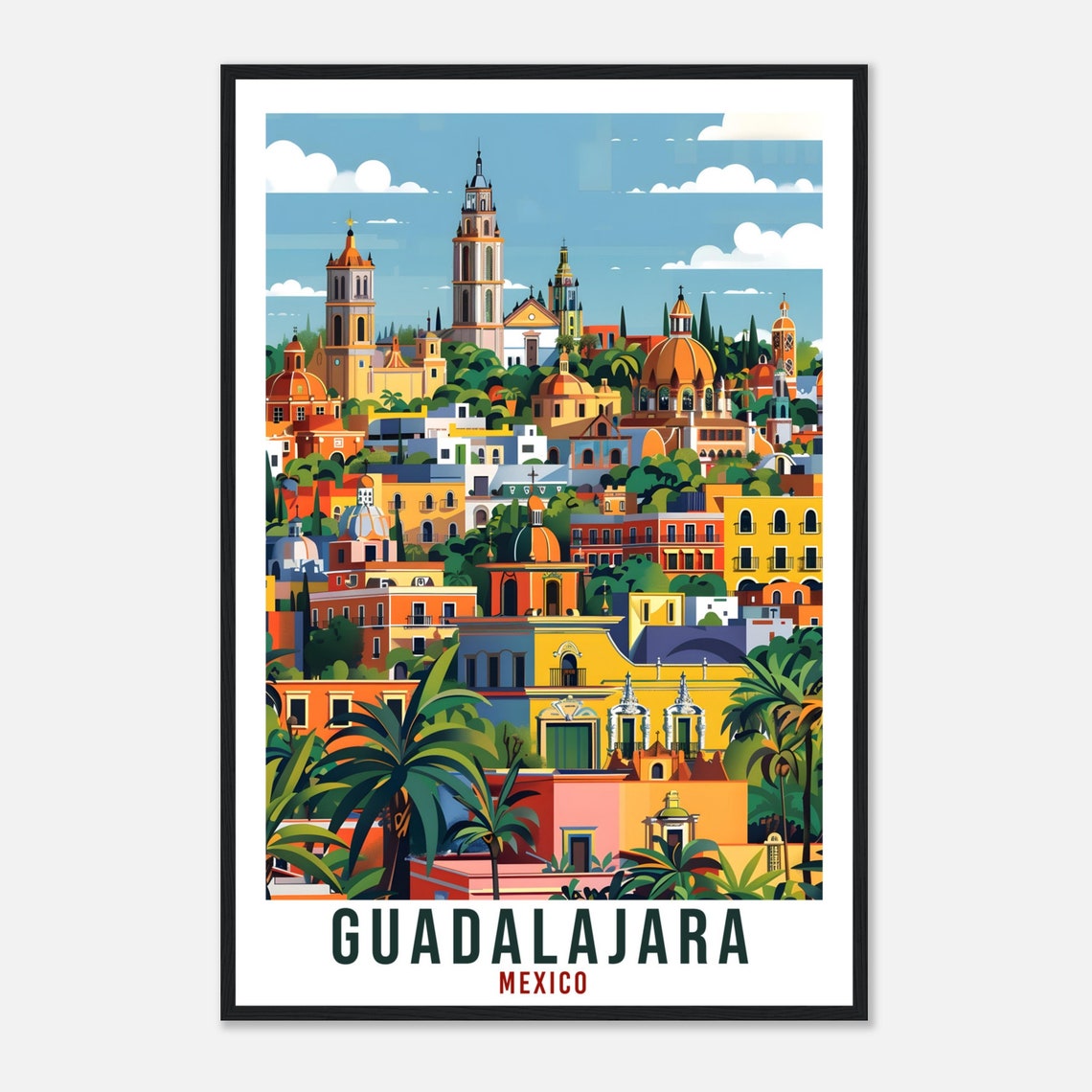 Guadalajara Mexico Palm Trees Colonial Cityscape Travel Poster - Image 4