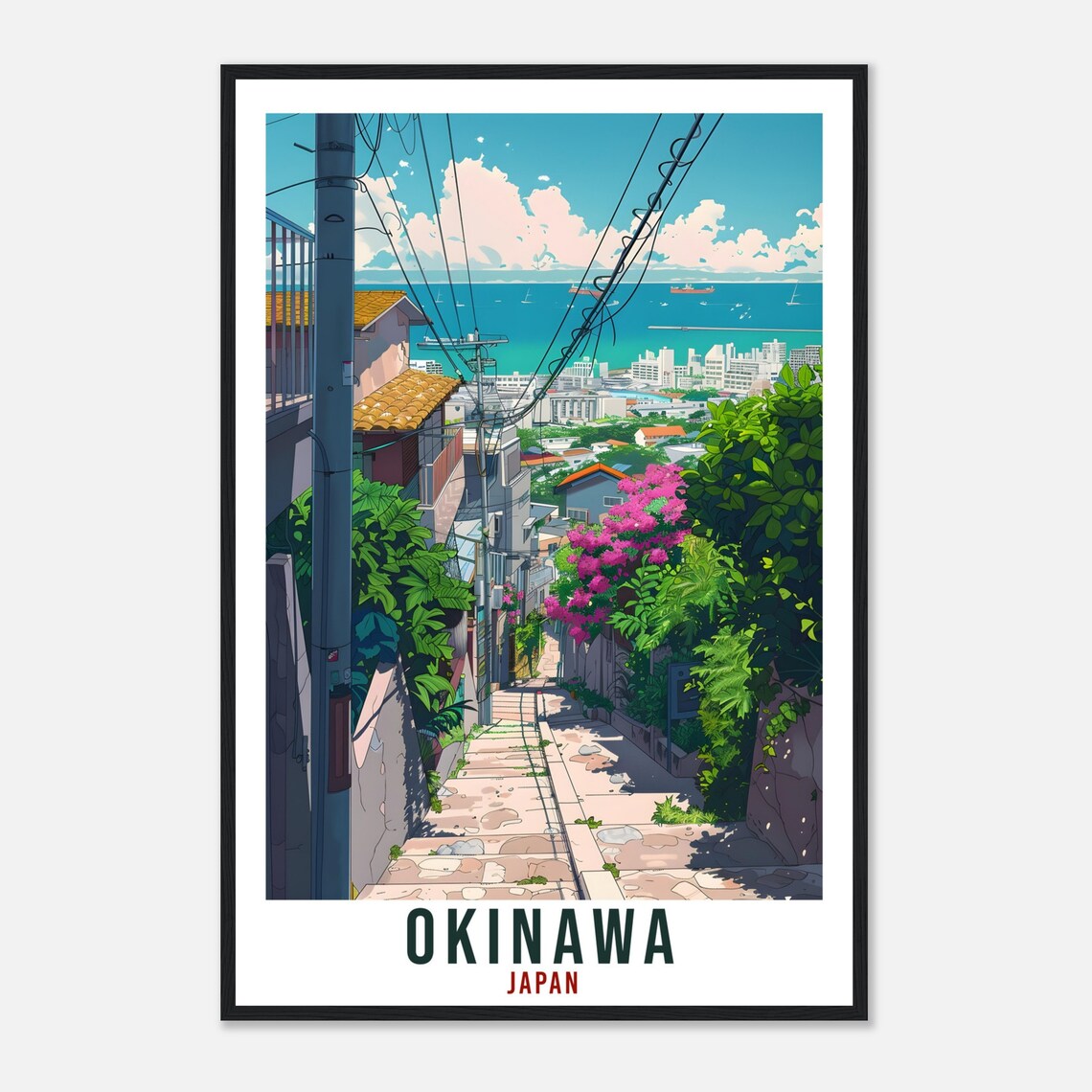 Okinawa Japan Anime Style Seaside Street Island Summer Travel Poster - Image 4