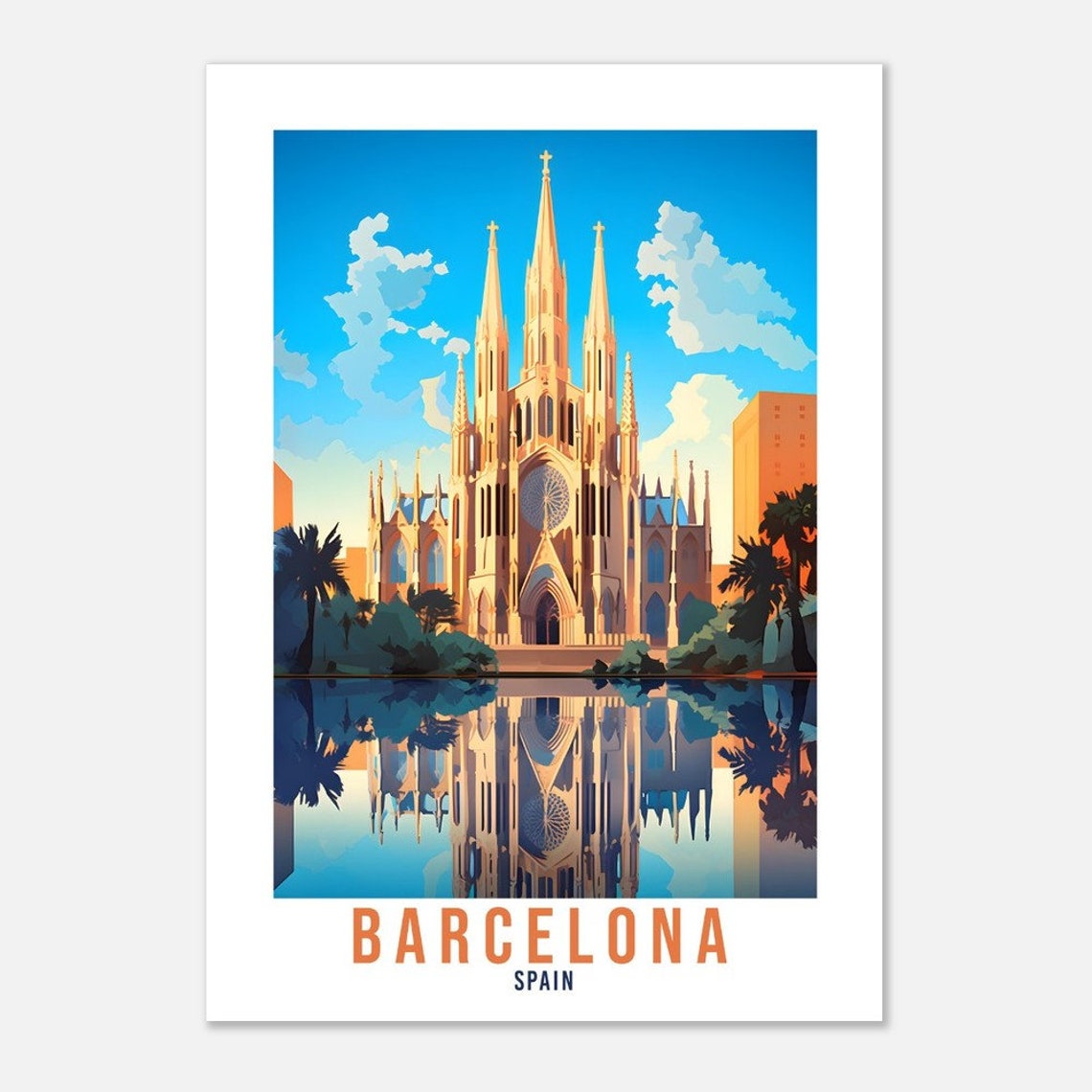 Barcelona Spain Iconic Sagrada Familia Cathedral Reflection Poster - Image 2