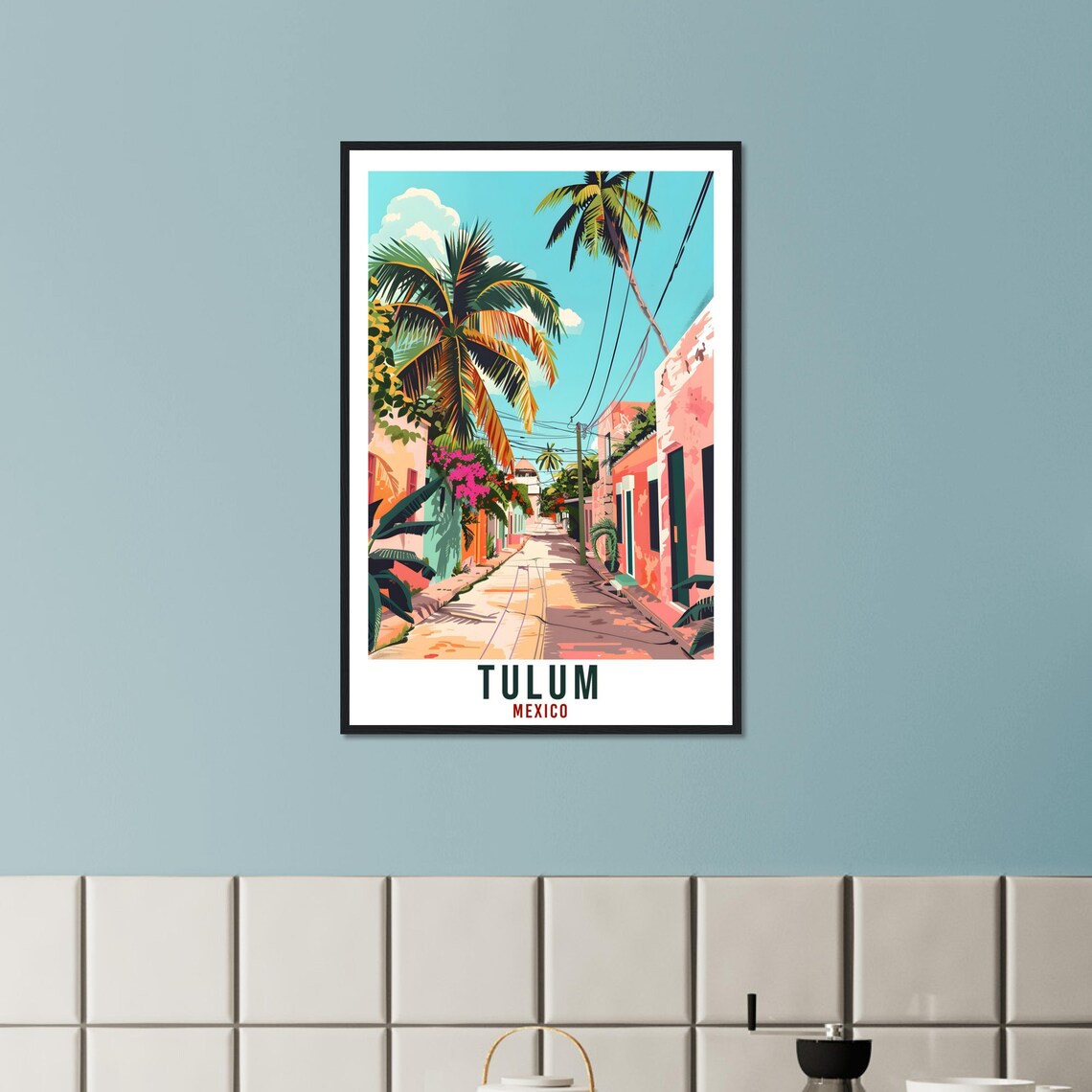 Tulum Mexico Colorful Palm Street Caribbean Town Sunlight Travel Poster - Image 2