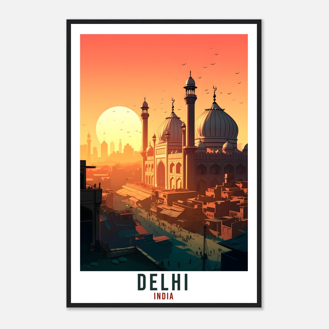 Delhi India Old Mosque Sunset City Skyline Vintage Travel Poster - Image 4