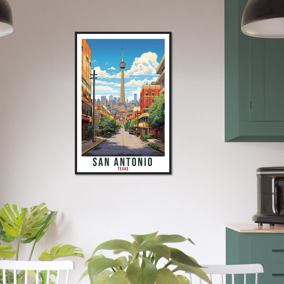 San Antonio Texas Downtown Street Vintage Skyline Travel Poster - Image 3