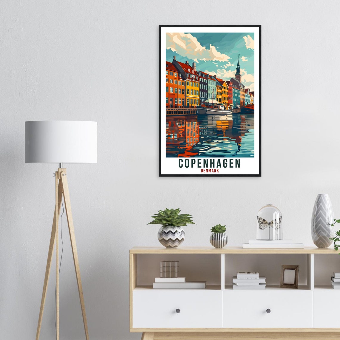 Copenhagen Denmark Nyhavn Harbor Waterfront Illustration Travel Poster - Image 3