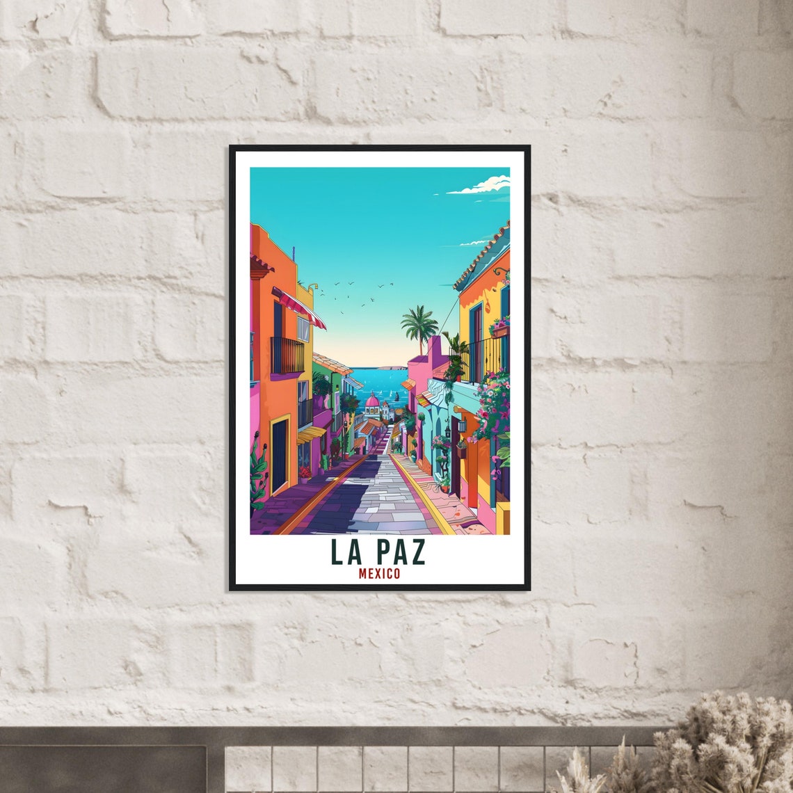 La Paz Mexico Baja Street Colorful Buildings Sea View Palm Balcony Poster - Image 3
