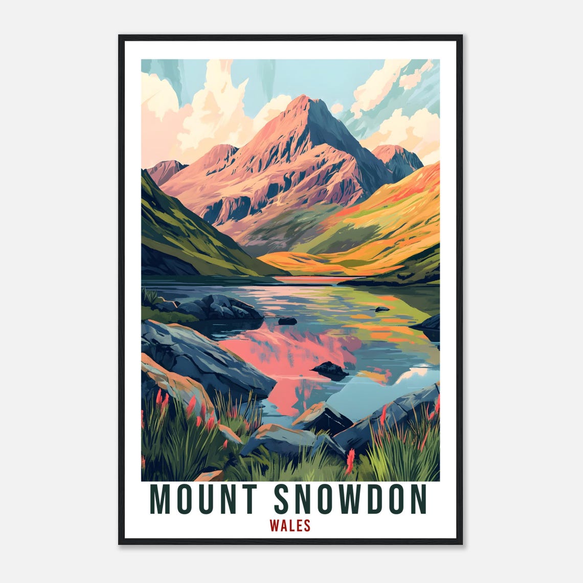 Mount Snowdon Wales Lake Reflection Rugged Mountain Travel Poster - Image 4