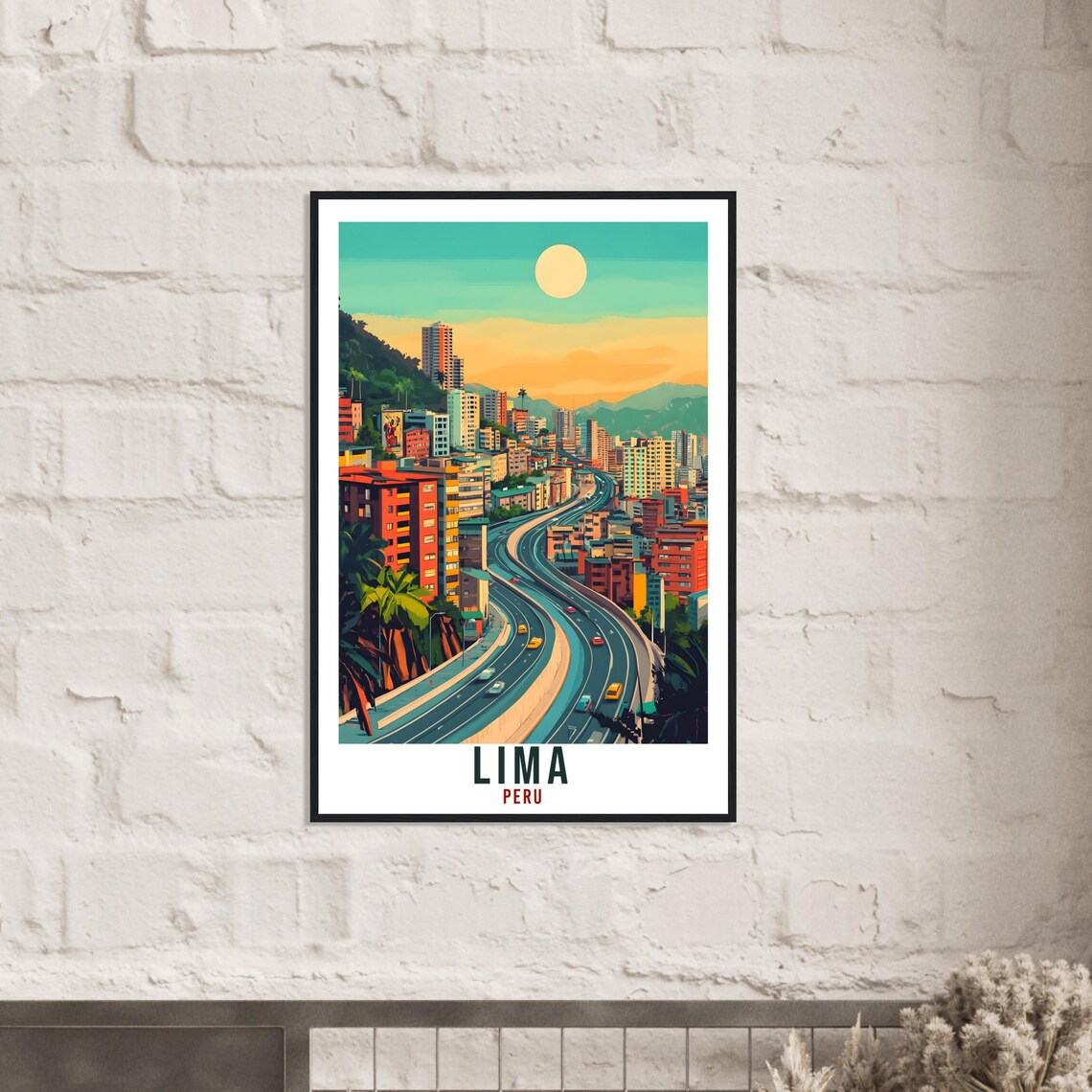 Lima Peru Sunset City Highway Skyline Vintage Illustrated Travel Poster - Image 2