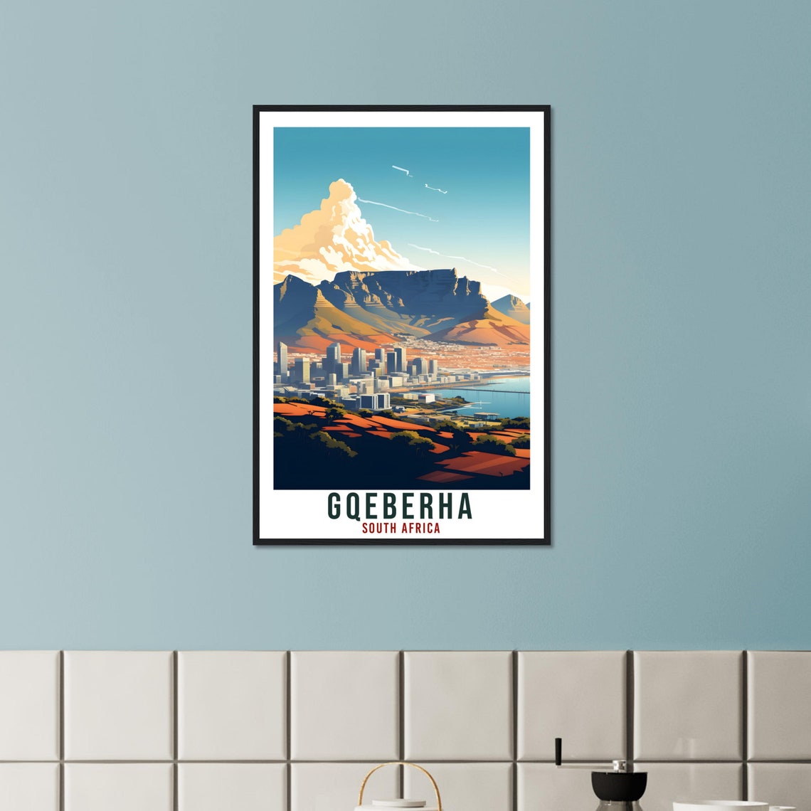 Gqeberha South Africa Skyline Flat Top Mountain Travel Poster - Image 2