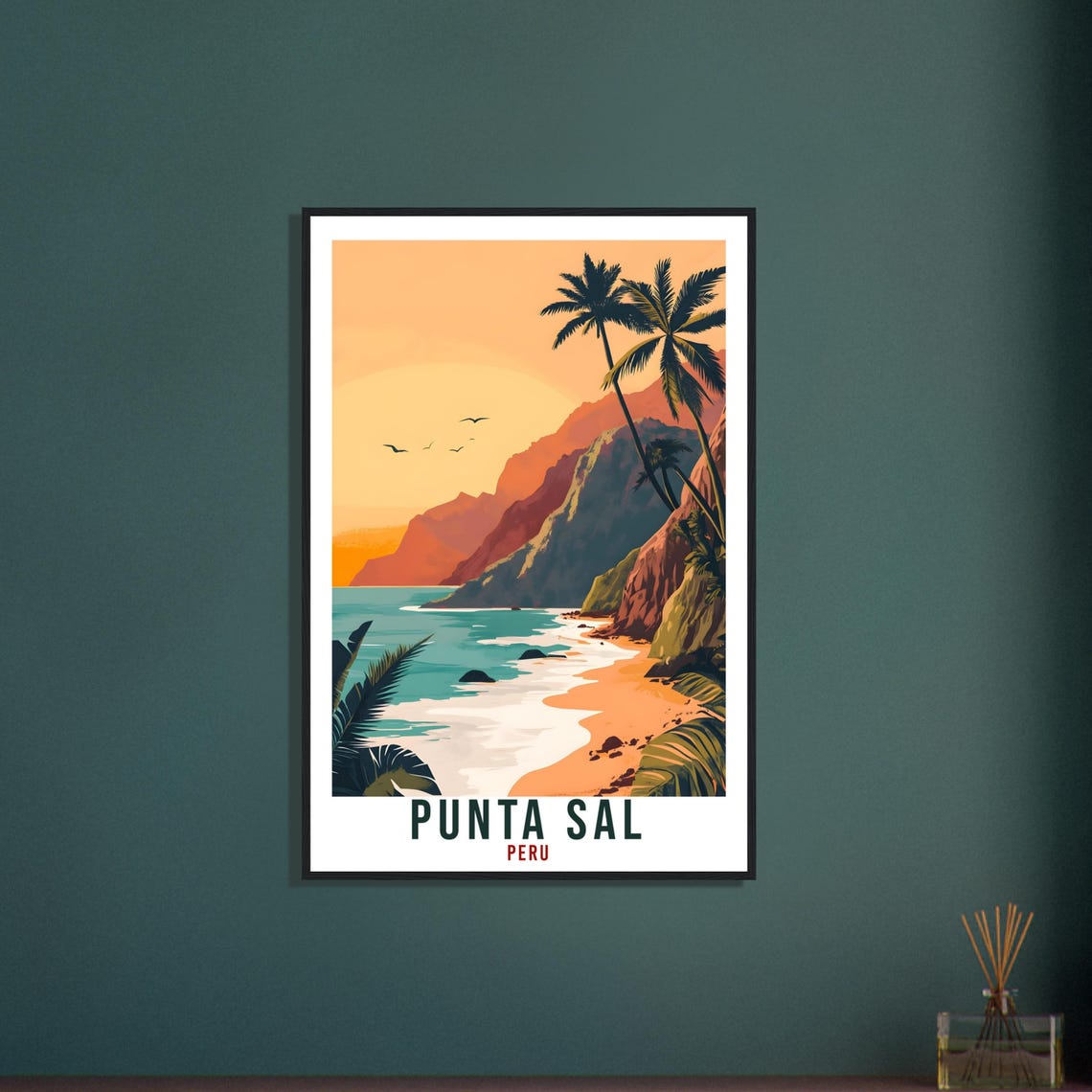Punta Sal Peru Beach Cliffs Palm Sunset Vintage Travel Poster Ocean Art - Image 3