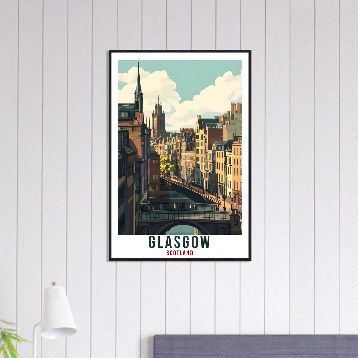 Glasgow Scotland Vintage Canal Bridge City Travel Sunny Poster - Image 3
