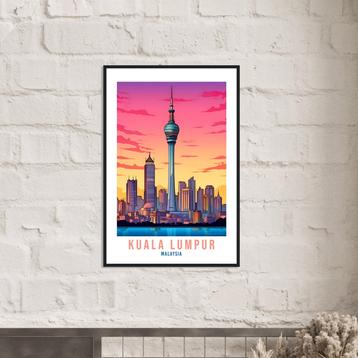 Kuala Lumpur Malaysia Iconic Tower Pink Sunset Skyline Poster - Image 2