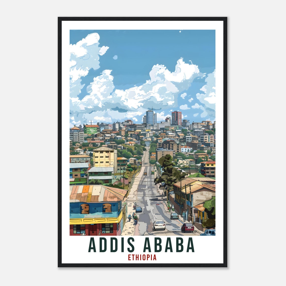 Addis Ababa Ethiopia Lively City Street Scene Retro Travel Poster - Image 4