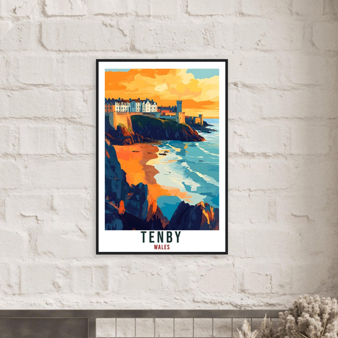 Tenby Wales Travel Poster Cliffside Town Sunset Ocean View Artwork - Image 2