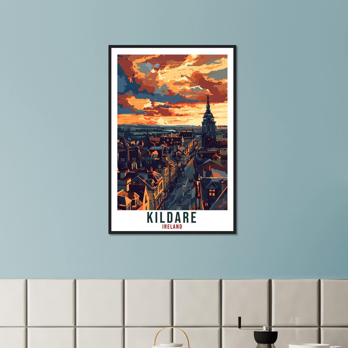 Kildare Sunset Rooftop Panorama Church Spire Ireland Vintage Poster - Image 2