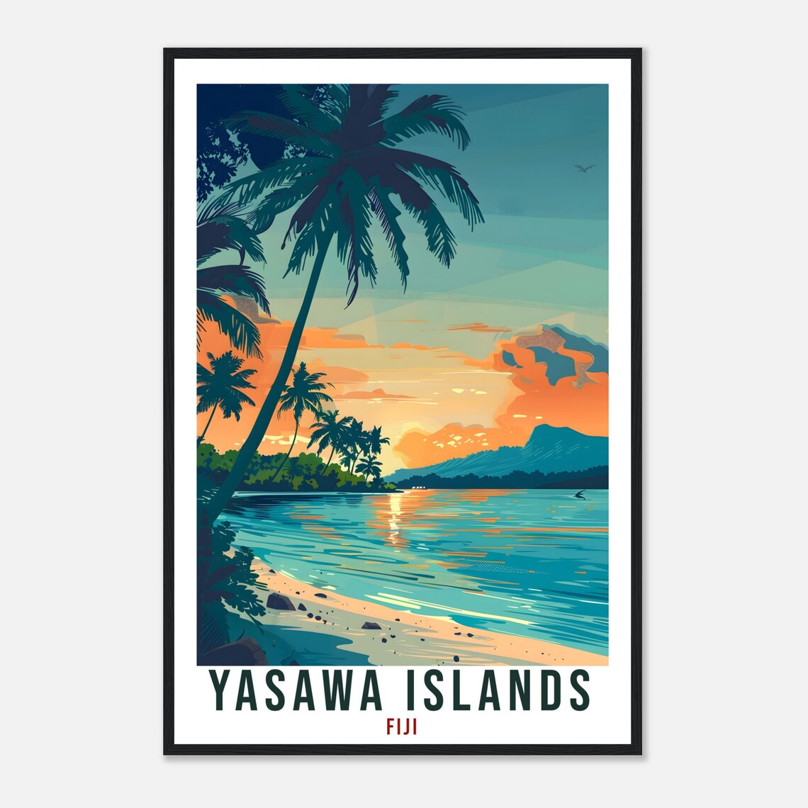 Yasawa Islands Fiji Sunset Beach Vintage Travel Illustration Poster - Image 4