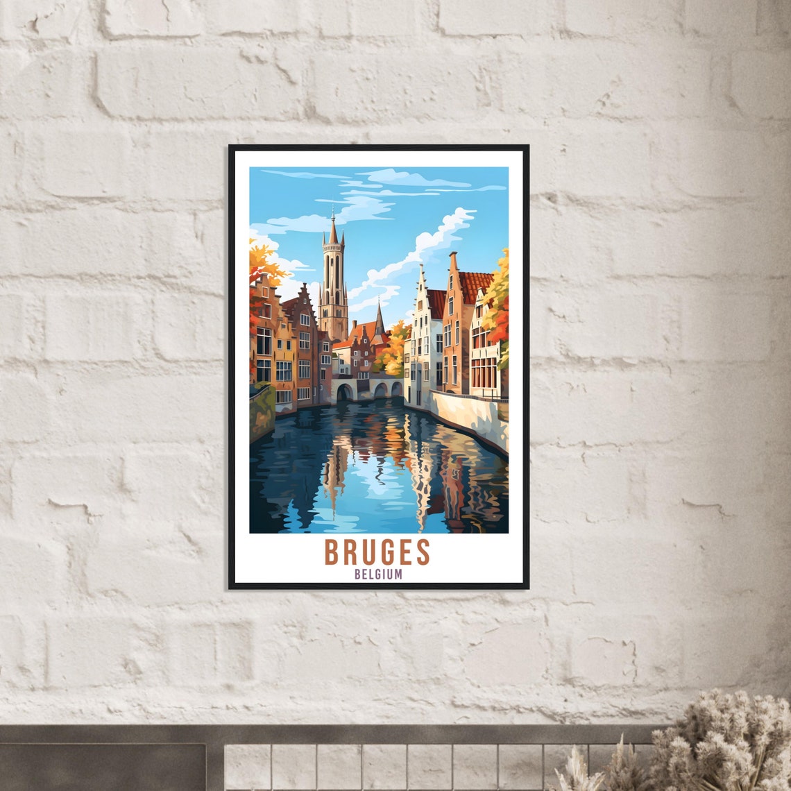 Bruges Belgium Canal Travel Poster Vintage Illustration Style - Image 2