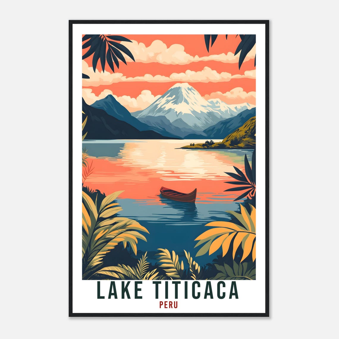 Lake Titicaca Peru Sunset Vintage Travel Illustration Poster - Image 4