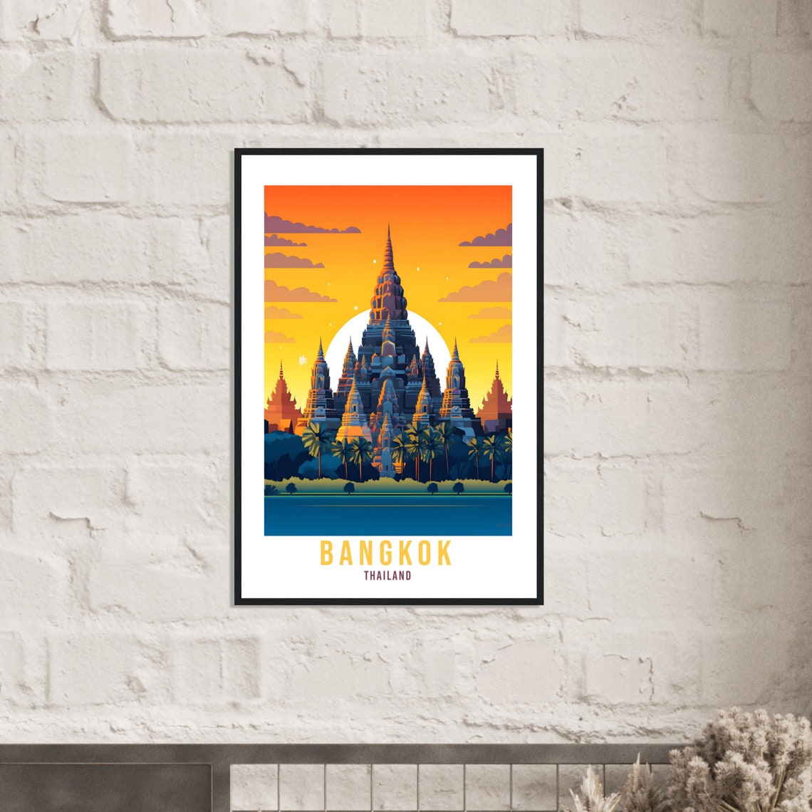 Bangkok Thailand Blazing Sunset Temple Spires Silhouette Poster - Image 3