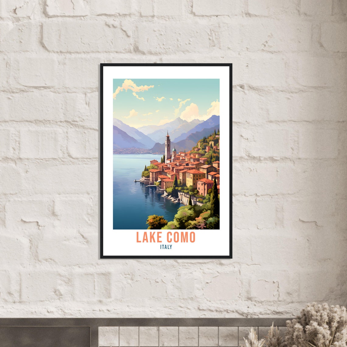 Lake Como Italy Serene Lakeside Village Alpine Church Poster - Image 2