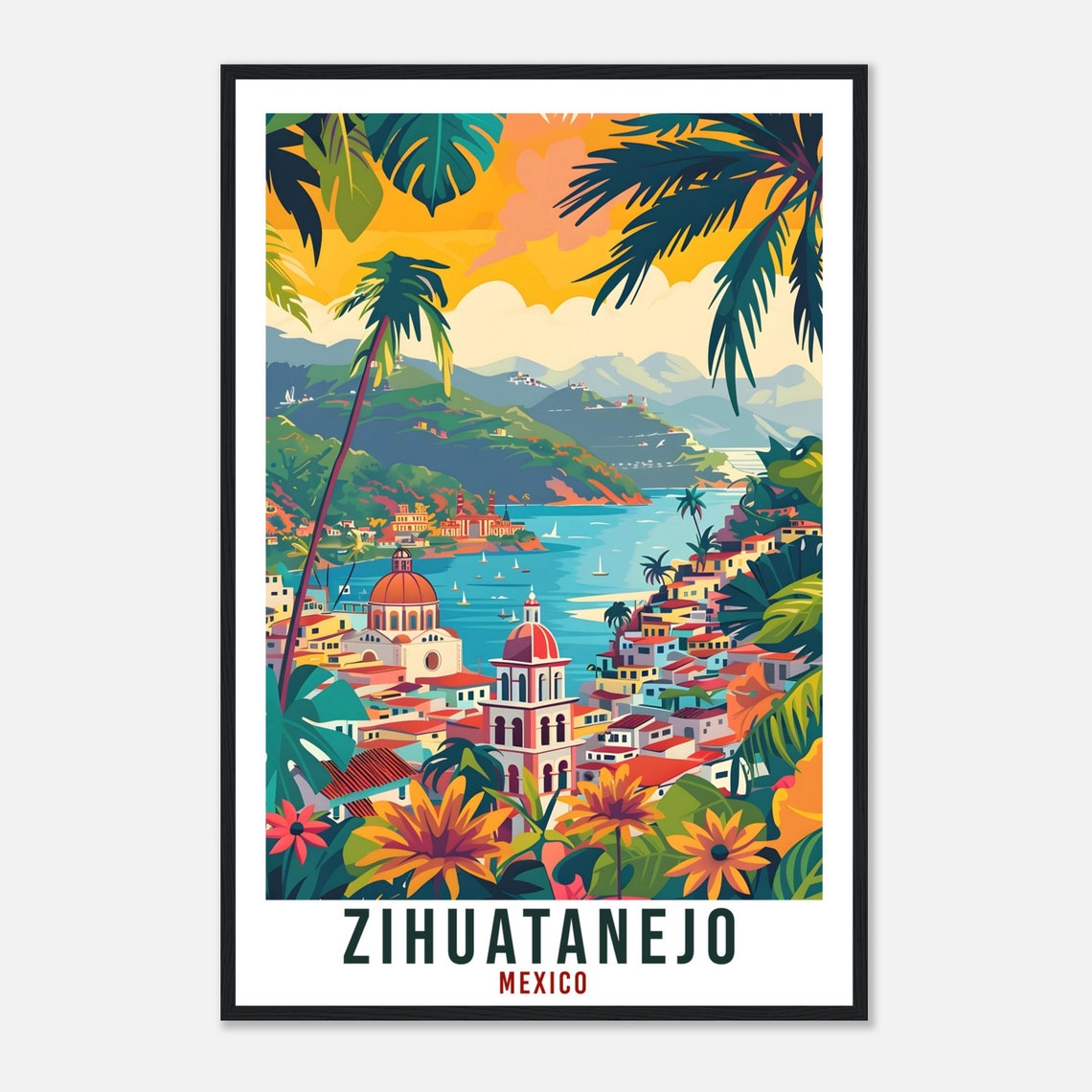 Zihuatanejo Mexico Travel Print Mexico Wall Art Wall Hanging Home Dcor Zihuatanejo Mexico Landmark Artwork Travel Art Mexican Travel Poster - Image 4