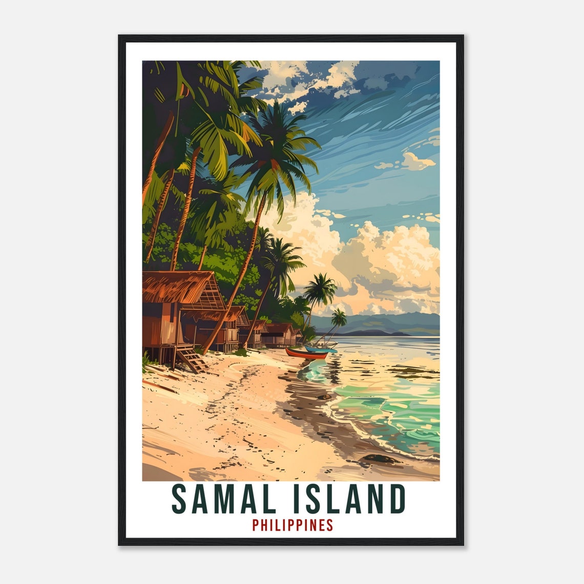 Samal Island Philippines Beach Huts Palm Shade Travel Poster - Image 4