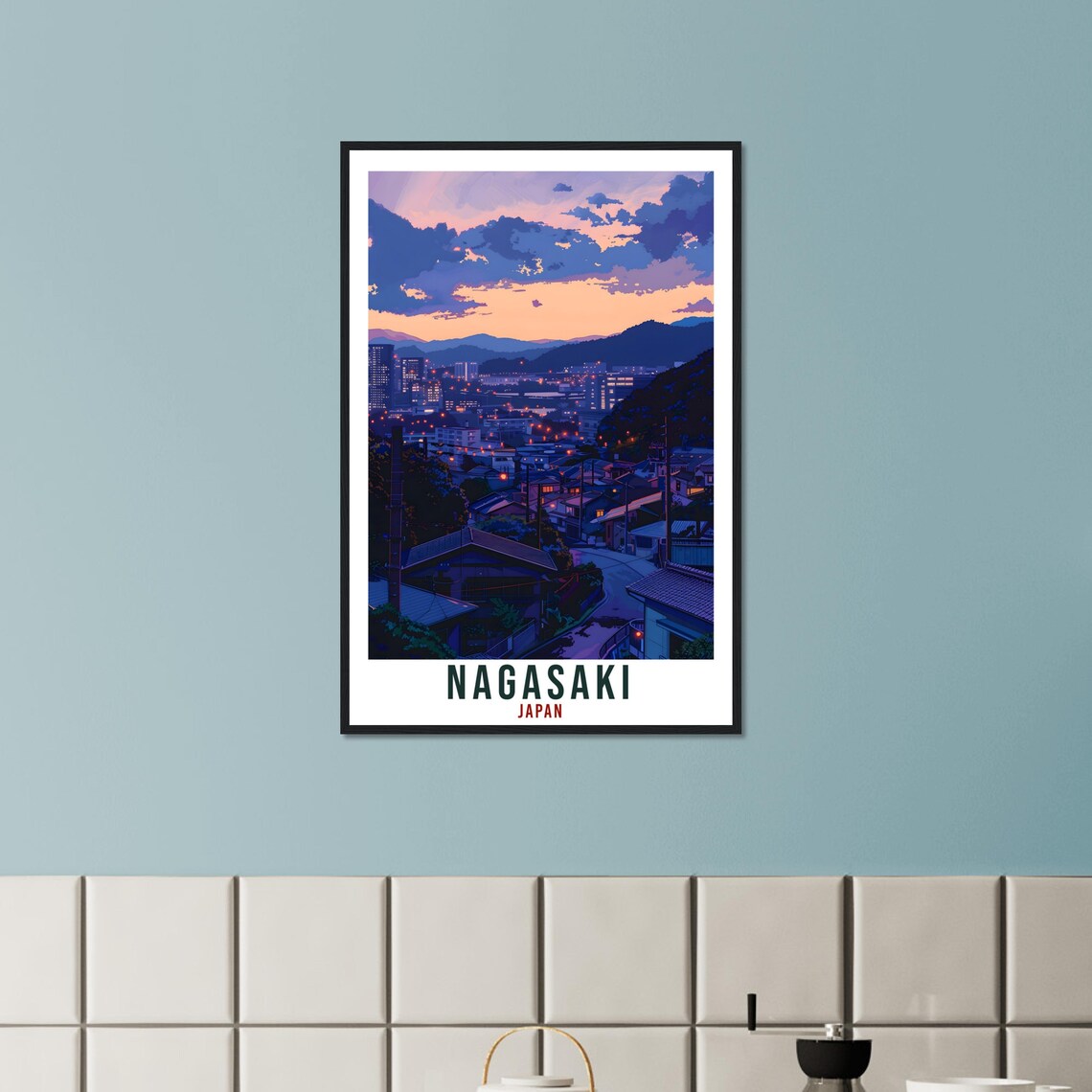 Nagasaki Japan Dusk City Lights Hillside Homes Travel Poster - Image 2