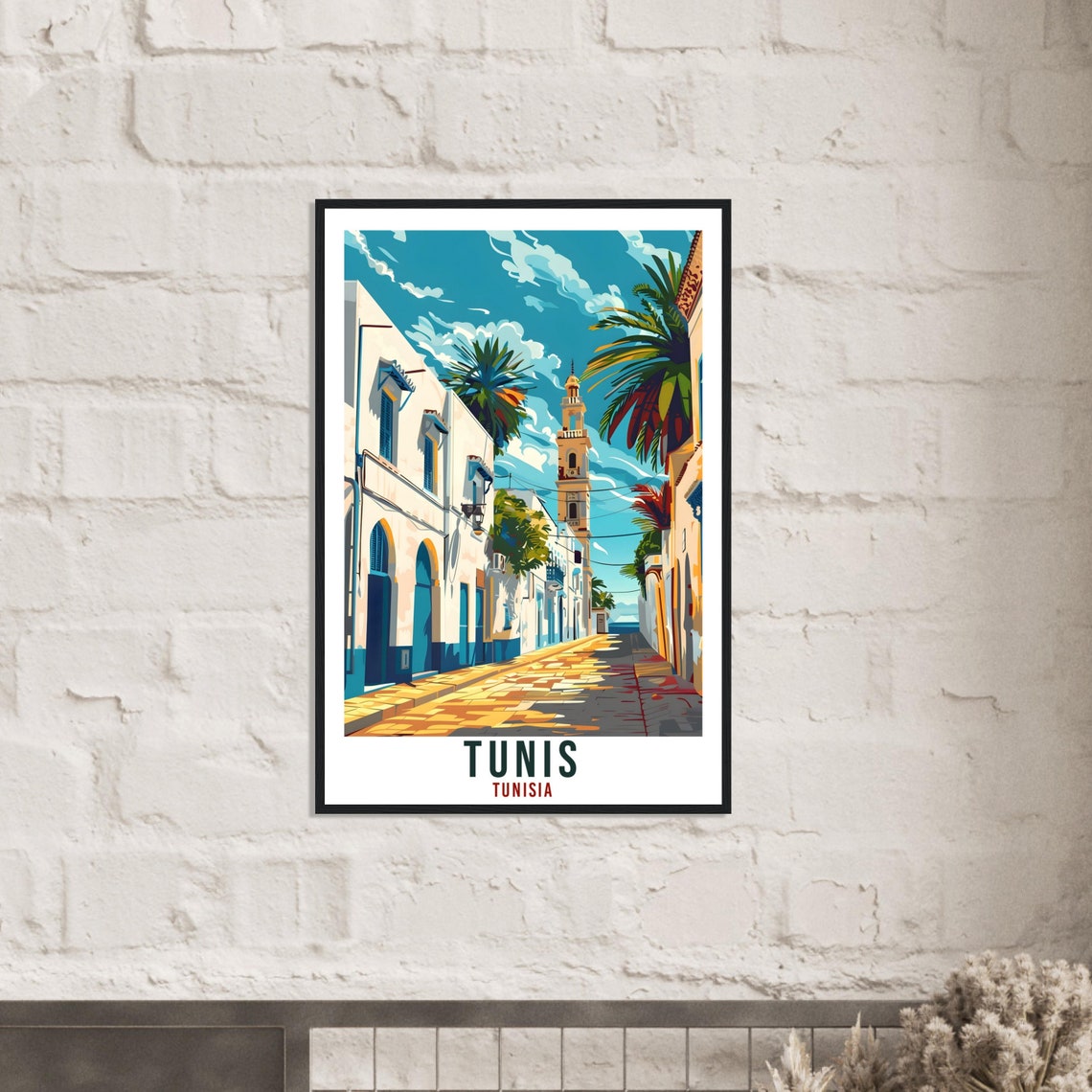 Tunis Tunisia Whitewashed Medina Street Palms Minaret Poster - Image 2