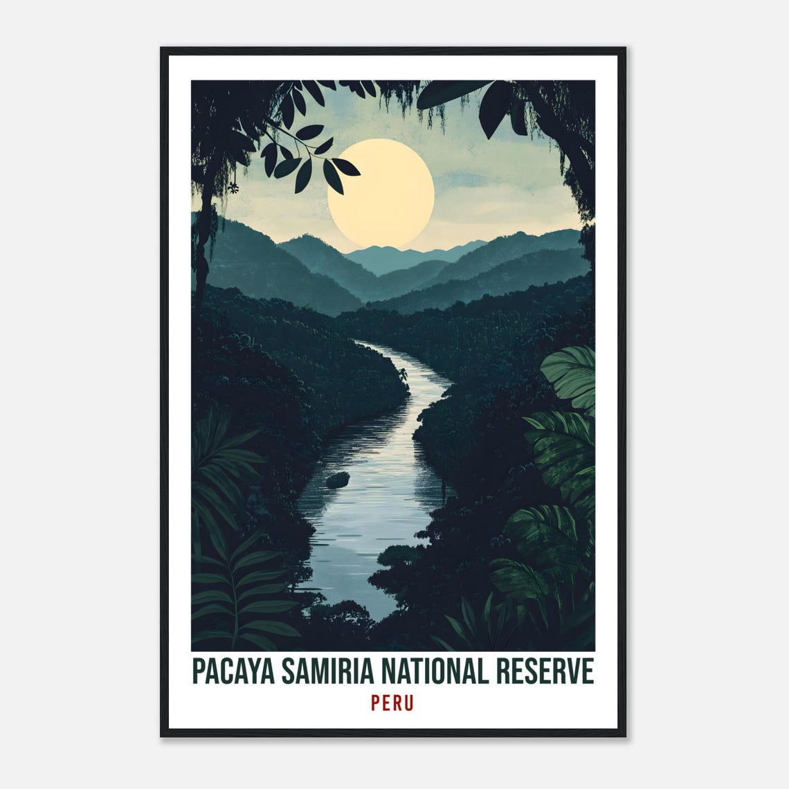Pacaya Samiria Peru Amazon River Jungle Moonlight Vintage Travel Poster - Image 4