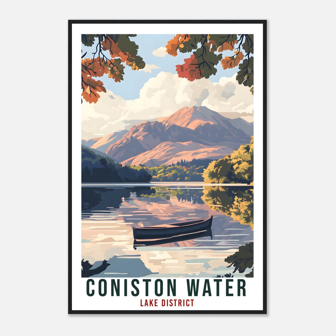 Coniston Water Lake District Mountain Lake Boat Vintage Travel Poster - Image 4