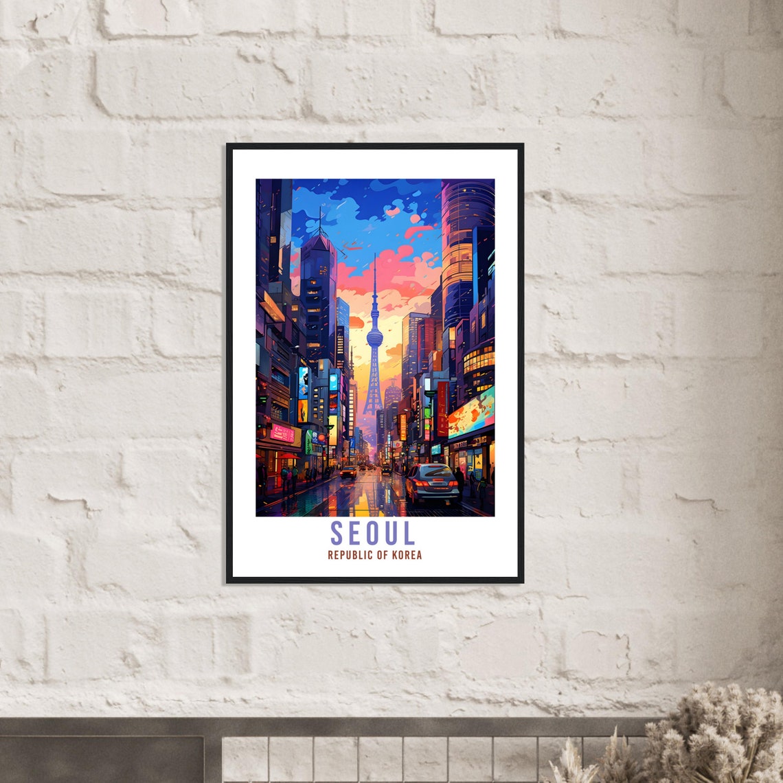 Seoul South Korea Vibrant Neon Night Street City Skyline Poster - Image 2