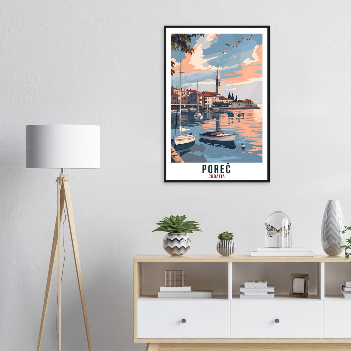 Porec Croatia Sunset Harbor Sailboat Scene Retro Travel Poster - Image 2