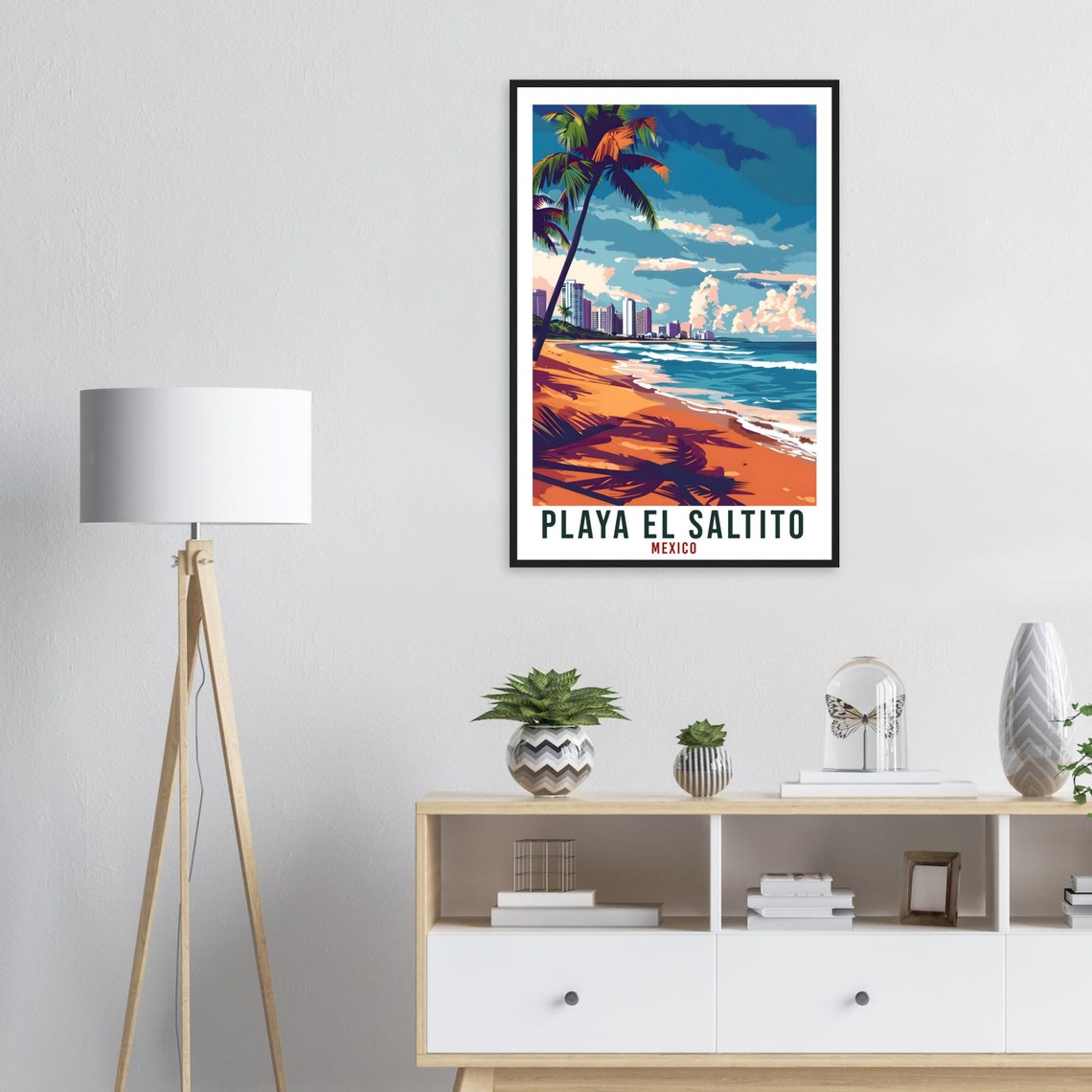 Playa El Saltito Mexico Golden Beach City Skyline Palm Shadow Art Poster - Image 2
