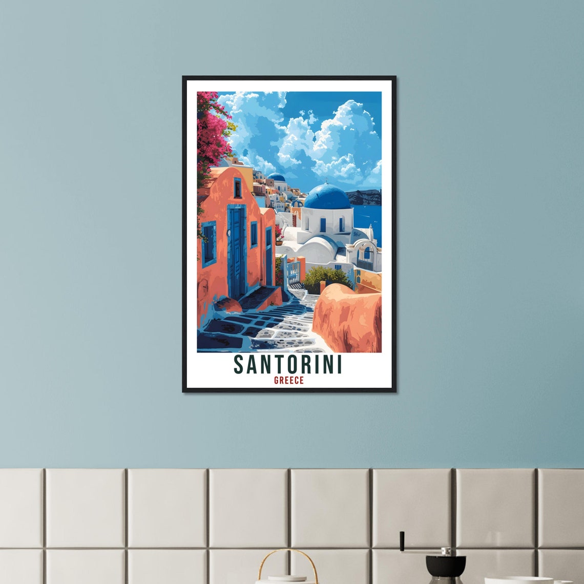 Santorini Greece Blue Domes Whitewashed Houses Travel Poster - Image 3