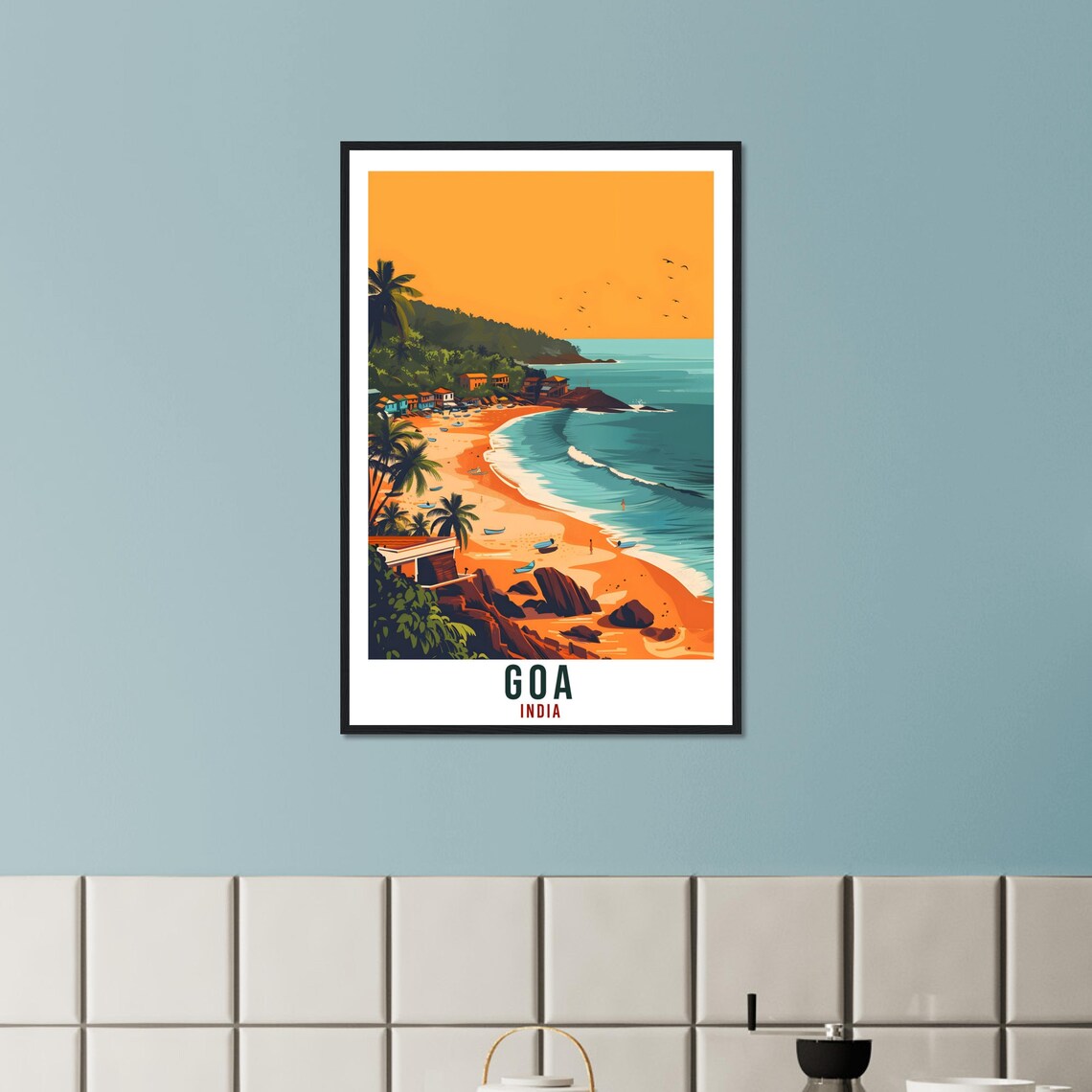 Goa India Sunset Beach Cliffs Fishing Boats Coastal Travel Poster - Image 3