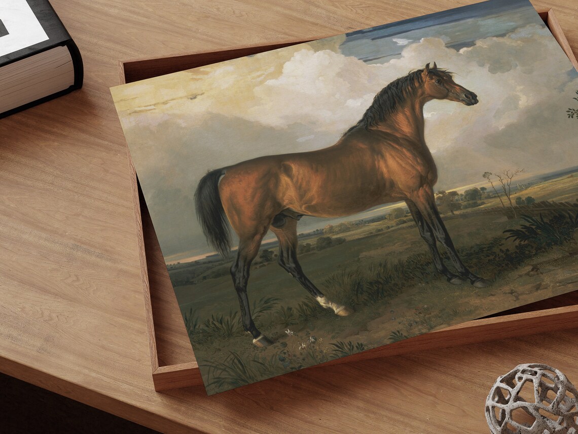 Vintage Bay Horse Portrait Equestrian Oil Painting Landscape Wall Art - Image 4