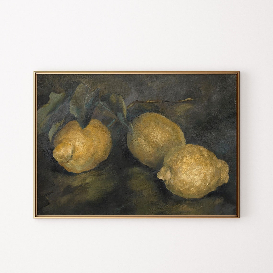 Vintage Lemon Still Life Oil Painting Dark Moody Citrus Wall Art - Image 3
